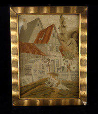 Antiker goldener Stuckrahmen Bilderrahmen mit Gobelin Stickerei Handarbeit 40x30