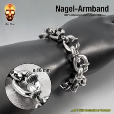 16 mm Nagel Armband silber - Herren Edelstahl Panzerarmband Biker Skull Anhänger