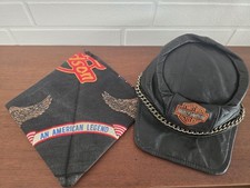 Vintage Harley Davidson - Leather Cap/Hat & Bandana - Made In USA