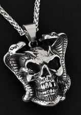 Totenkopf Krieger Kobra Schlange Anhänger Edelstahl Halskette Herren Biker K184B