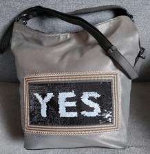 Schultertasche Shopper mit Wendepailletten "Yes / No" silber-grau ca. 37x34x15cm