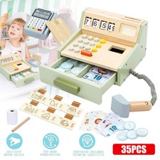 Holz Kasse mit Scanner Kaufladen Spielkasse Lebensmittel Rollenspielzeug Kinder