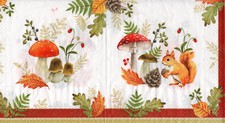 3 Servietten ~ Herbst, Pilze, Beeren, Tiere, Eichhörnchen ~ 33x33