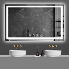 60/80cm LED Badspiegel mit Uhr