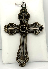 RIESIG GROSSER PRACHTVOLLER ANTIKER GRANAT KREUZ ANHÄNGER  - 800-TER SILBER!!!