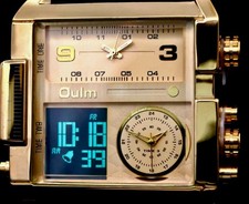 Edle Oulm Herren Männer Digital Uhr Armbanduhr Dual Timer Gold Schwarz Farben