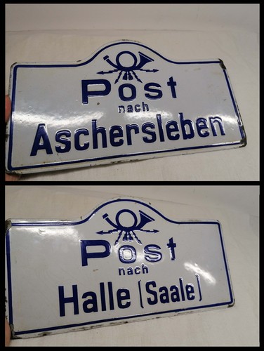 Uralt emailschild post halle - uralt,