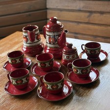 Tee- Kaffee Service 70er Jahre Vintage Schweiz Apfel Dekor Rot Braun 6 Personen