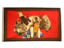 Fahne Indianer mit Adler und Wolf Flagge Fantasy Hissflagge 90x150cm