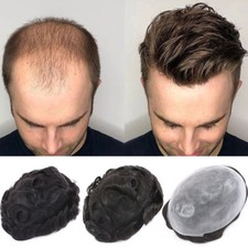 Herren Echthaar Toupet für Männer Dünnes Haut Haarteil Basisgröße Toupee Perücke