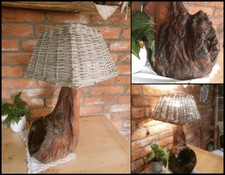 UNIKAT Eiche Stammholz Tischlampe urige Struktur 55 cm hoch weidenschirm (56/0