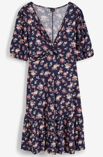 Neu Jerseykleid mit Puffärmeln Gr. 36/38 Dunkelblau 3/4 Arm-Dress Jersey-Kleid