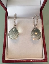 11x13mm facettenreichen Prasiolith Pampeln Creolen weiß Gold 585 mit Diamanten