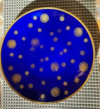 GROSSER TELLER SCHMUCKTELLER BLAU GOLD ECHT KOBALT LICHTE MADE IN GDR 28 cm