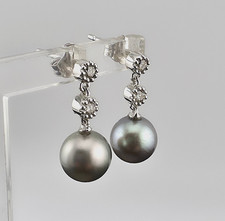 Brillant Ohrstecker Tahiti Perlen Weißgold * 14 k Gold hellgraue Tahiti Perle
