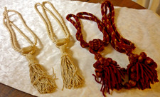 4 xAntike Quaste/Raffhalter Kordel Troddel Gardinen Vorhänge rot +samt/weiß