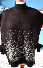 S.OLIVER Pullunder Poncho Rollkragen schwarz weiß BW Poly Wolle S 36 M 38 L 40