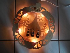 Fensterbild Kurrende Kirche Erzgebirge elektrisch Handarbeit Holz 26cm rund