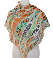 leichtes Damen Tuch Seidentuch Blumen Punkte dots orange grün schwarz weiß 1432