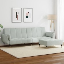 vidaXL Schlafsofa 2-Sitzer mit Fußhocker Blau Samt