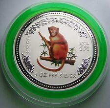 5 UNZEN 999 SILBER - LUNAR AFFE 2004 - KOLORIERT - SILBERMÜNZE - SILBERBARREN