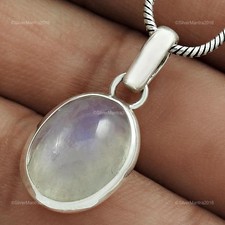 Oval Regenbogen Mondstein Edelstein Massiv Silber Trendy Blende Sister Anhänger