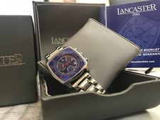 Lancaster Unisex Chronograph italienische Desigeruhr Edelstahl Quadrat blau 