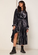 Free People grau Samt Staubmantel Kleid Mantel Bella Donna Größe XS UK 8 bis 10 Boho