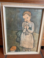 Vintage Kunstdruck Picasso Kind mit Taube, gerahmt 41 x 31 cm, ca. 1970 er Jahre