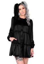 Foxblood Missy Satin Kleid Dress Mini Babydoll Langarm Gothic Goth Lolita L