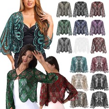 DE Frauen Pailletten Schals Wraps 1920er Jahre Abend Bolero Abendkleid Hochzeits