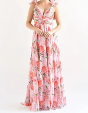 Blumenkleid Abendkleid Maxikleid Ausgeschnittene Taille Floral Damen Neu Gr. 2XL