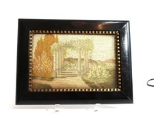 Vintage Gobelin Bild mit Petit Point Stickerei Gartenlandschaft gerahmt