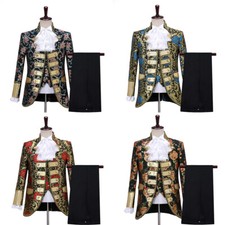 Retro Herren 3 Stück Anzug Brokat Bestickt Weste Hose Ball Party Show --