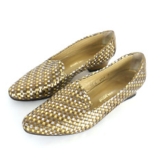 Antonio Garcia exklusive Halbschuhe Damen Gr 37 Flecht-Leder Gold/Silber Loafer