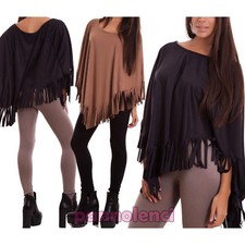 Poncho Frau Jersey Wildleder