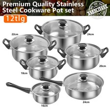 12-tlg Edelstahl Induktion Topfset Topf Töpfe Kochtopf Glasdeckel Kochtopfset DE