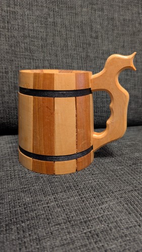 Holzkrug mit griff - mit, bierkrug