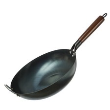 WOK Pfanne für Gasherd Grill Asia Gastronomie 32cm Eisenpfanne mit Holzgriff