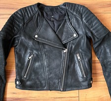 100%ORIG H&M ECHTLEDER PADDED BIKER SCHWERES LEDER JACKE GR.36 SCHWARZ