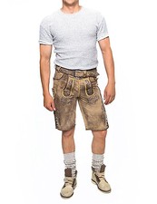 Herren lederhose Kurz mit Gürtel, Kaiser,Speckig Walnussantik,Oktoberfest Tracht
