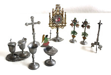 Set Hausaltar Kinderaltar Miniatur Zinn 12 Teile Monstranz Altarblumen u.a ~1900