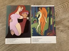 2 Postkarten, Ernst  L.  Kirchner, Liebespaar,  Akt in  Orange/ Gelb, Set, Neu