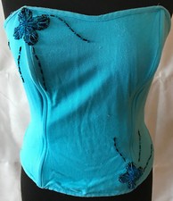 SEXY Vollbrust Korsage Korsett Bustier Schnürkorsett L Baumwolle türkis bestickt