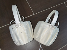 TOP! »Hochzeit Blumen-Mädchen-Korb aus Stoff mit Strass« weiß, ca. 12x21cm