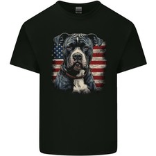 American Pitbul Mit USA Flagge Amerika Hund Herren Leichtes Baumwoll T-Shirt