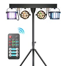 Bühnenlicht LED Lichtset+Stativ & IR-FB Lichtanlage 2 Spots 2 Derbys Show+Tasche