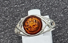 massiv Sterling Silber 925 Ring mit 10 mm Bernstein vergoldet oder Silber pol.