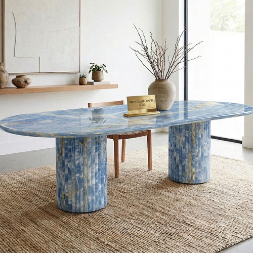 Gerillter blauer onyx oval - gerillter,