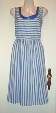 Kleid Bubikragen M von Rules by Marie bleu offwhite längsgestreift Boheme 50iger